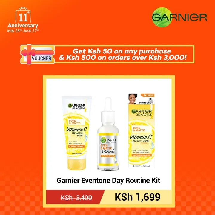 【Free UV sachet】Garnier Eventone Day Routine Kit: Even & Matte Vitamin C Cleansing Foam + Serum + Sunscreen Spf 30