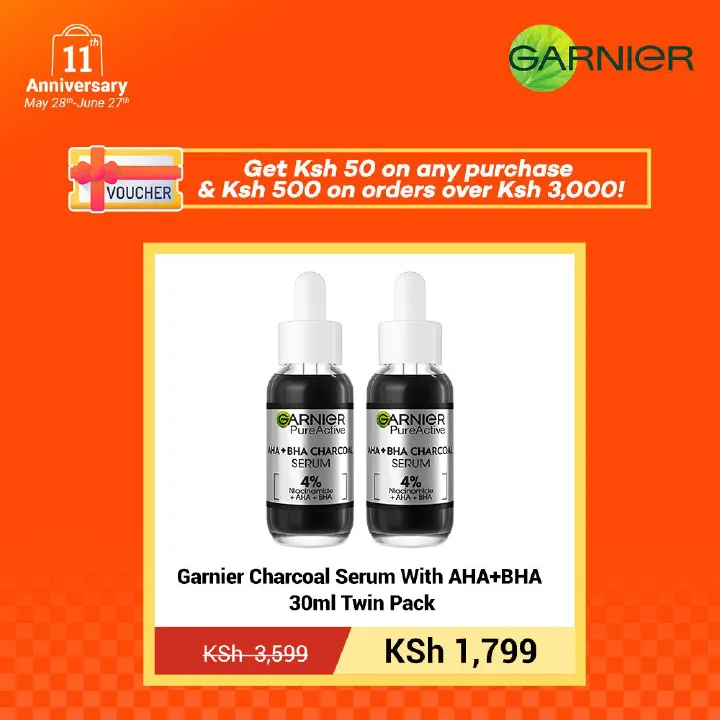 【Discounted】Garnier Charcoal Serum With AHA+BHA 30ml Twin Pack