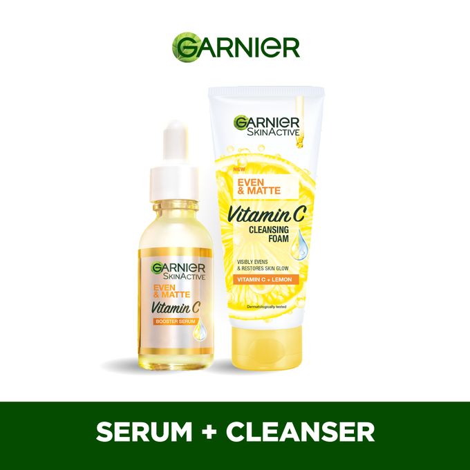 Garnier Even & Matte Day Cleanse & Treat Starter Pack: Day Serum 15ml + Cleansing Foam 50ml