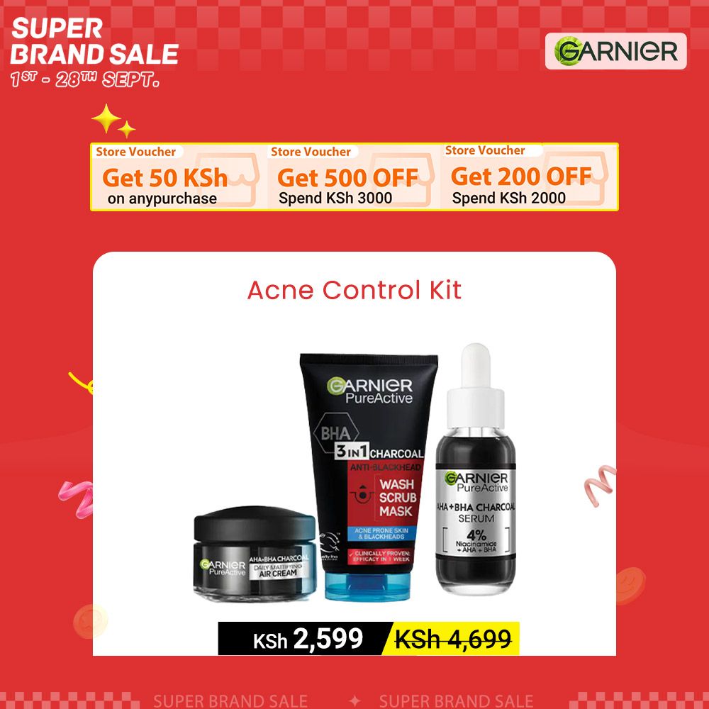 【Discounted】Garnier Acne Control Kit:  Pure Active Charcoal Wash+ Serum + Air Cream