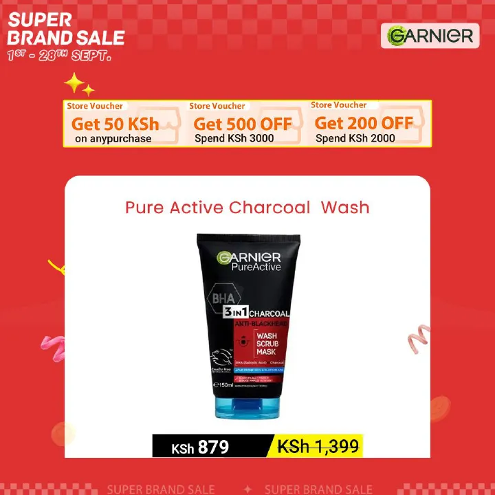 【Discounted】Garnier Pure Active 3 In1 Charcoal Anti Blackhead Mask Wash Scrub -150ml