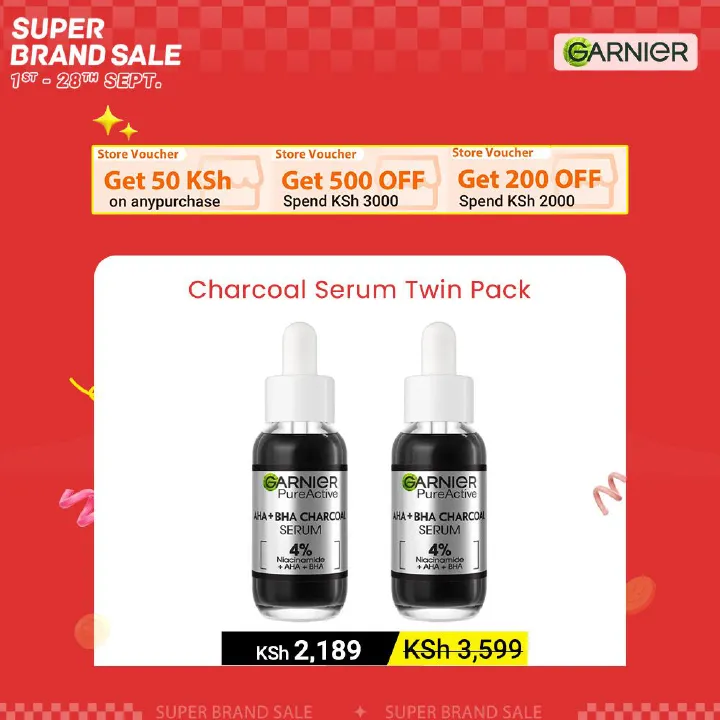 【Discounted】Garnier Charcoal Serum With AHA+BHA 30ml Twin Pack