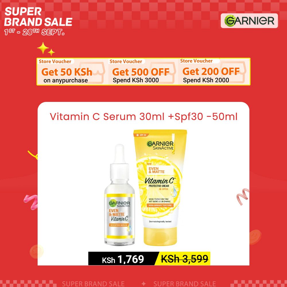 【Discounted】Garnier even tone essentials kit- Vitamin C Serum 30ml & Even & Matte Vitamin  Spf30 -50ml