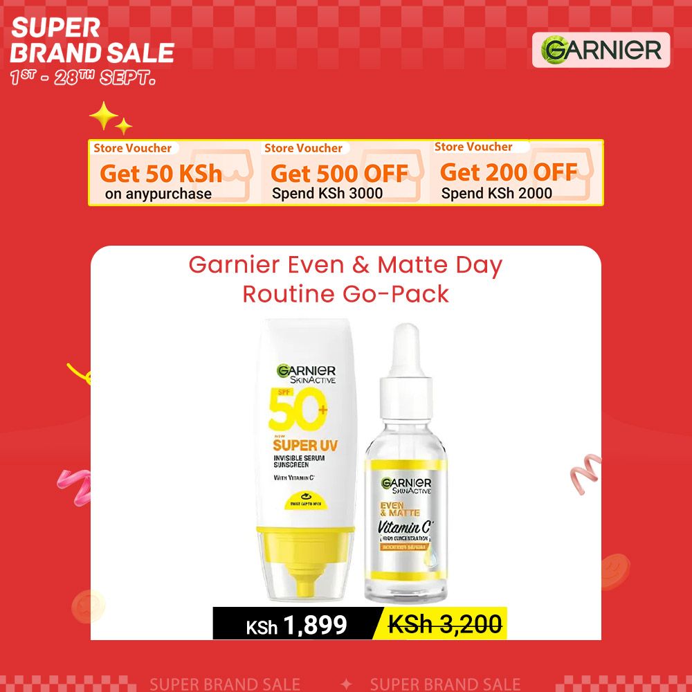 【Discounted】Garnier Even & Matte Day Routine Go-Pack ; Day Serum 30ml+ Super UV Spf 50 Serum 30ml