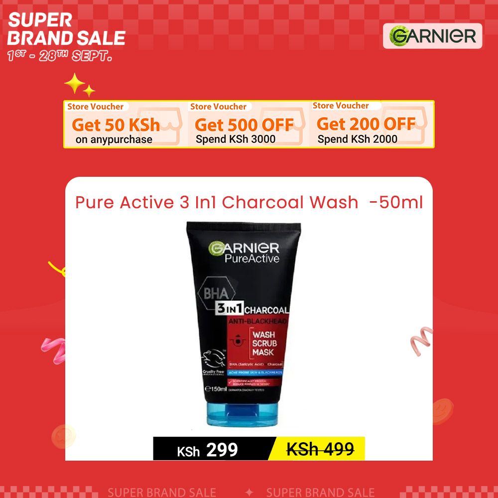 【Hot Deal】Garnier Pure Active 3 In1 Charcoal Anti Blackhead Mask Wash Scrub -50ml