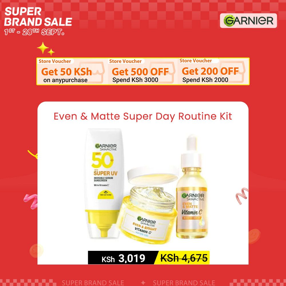 【Discounted】Garnier Even & Matte Super Day Routine Kit: Super Uv SPF 50 Sunscreen + Water Gel Glow Moisturizer + Day Serum 15ml