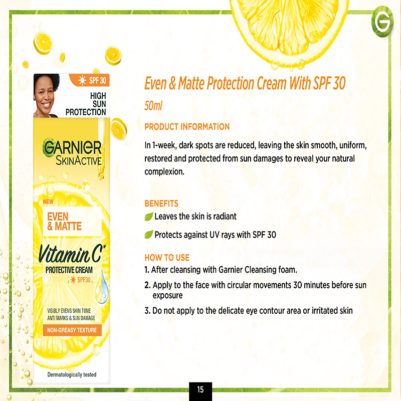 【Discounted】Garnier Even & Matte Vitamin C Sunscreen SPF30 50ml