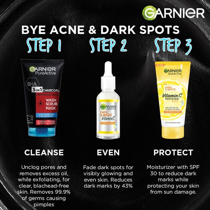 【Discounted】Garnier Bye Acne & Dark Spots Skin Care Kit.