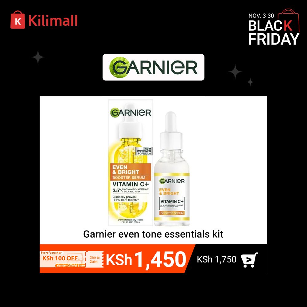 Garnier Even & Bright Booster Serum Vitamin C+ with 3.5% Niacinamide + Vitamin C & Salicylic Acid Brightens & Corrects Dark Spots