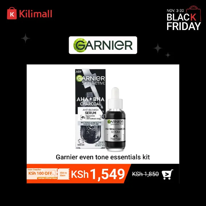【Discounted】Garnier Pure Active AHA BHA Charcoal Anti-Imperfection Serum 30Ml .