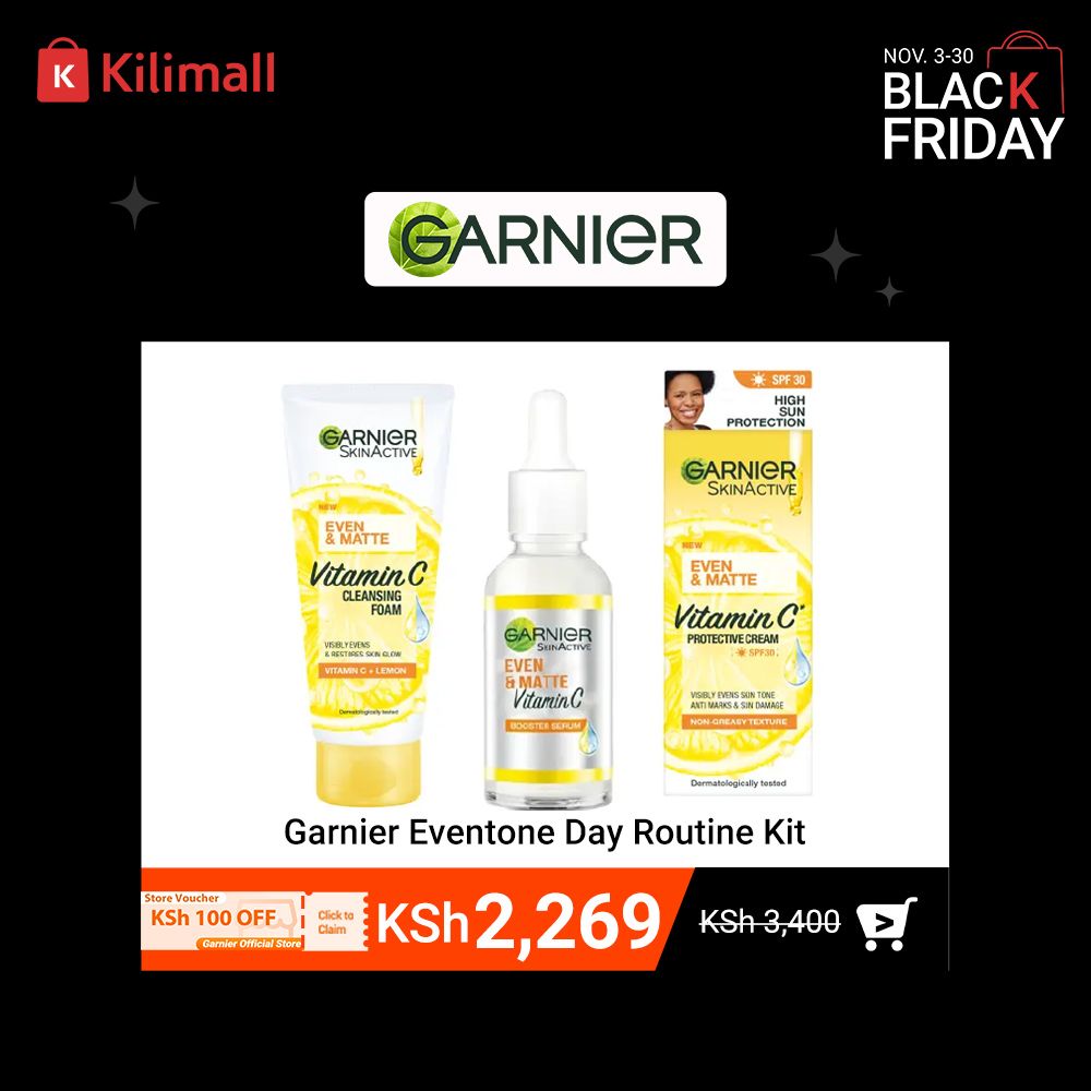 【Discounted】Garnier Eventone Day Routine Kit: Even & Matte Vitamin C Cleansing Foam 50ml + Serum 15ml+ Sunscreen Spf 30 50ml