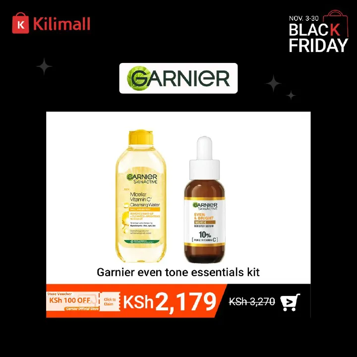 【Discounted】Garnier Eventone Night Essentials Kit(Even & Bright Vitamin C Night Serum + Even & Matte Micellar Water