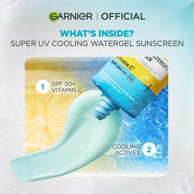 Garnier Super UV Cooling Watergel Sunscreen with Vitamin C & SPF 50 + UVB/UVA, Protects from UV Induced Dark Marks