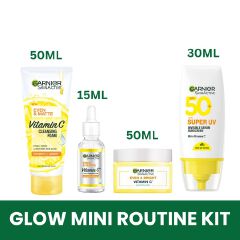 【Discounted】Garnier Even & Matte Even Glow Mini-Routine Kit: Super UV SPF 50 Sunscreen + Water Gel Glow Moisturizer + Day Serum 15ml + Cleanser 50ml.