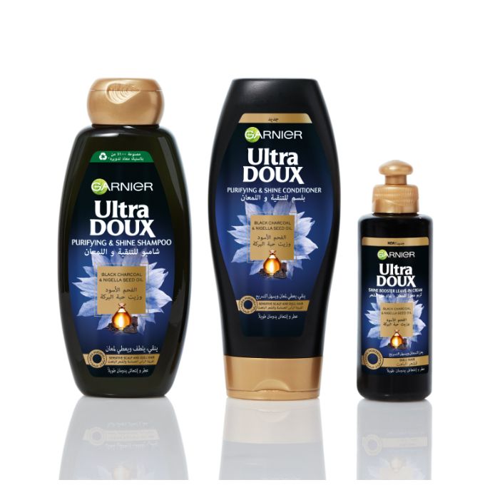 Garnier Ultra Doux Shine Booster Leave-In Cream With Black Charcoal & Nigella Seed Oil For Dull Hair 200ml
