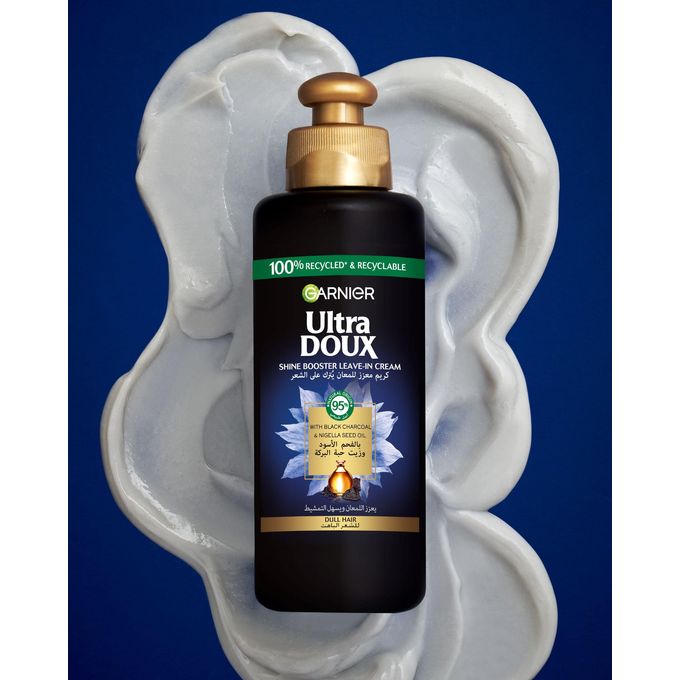 Garnier Ultra Doux Shine Booster Leave-In Cream With Black Charcoal & Nigella Seed Oil For Dull Hair 200ml