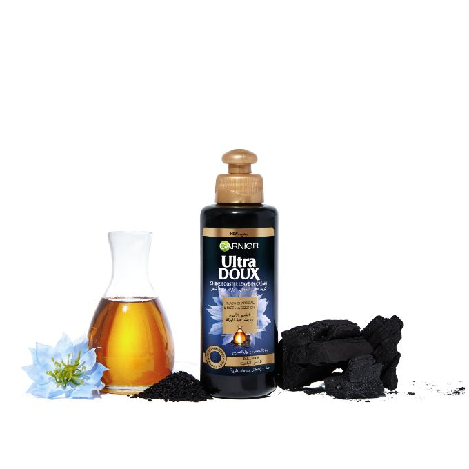 Garnier Ultra Doux Shine Booster Leave-In Cream With Black Charcoal & Nigella Seed Oil For Dull Hair 200ml
