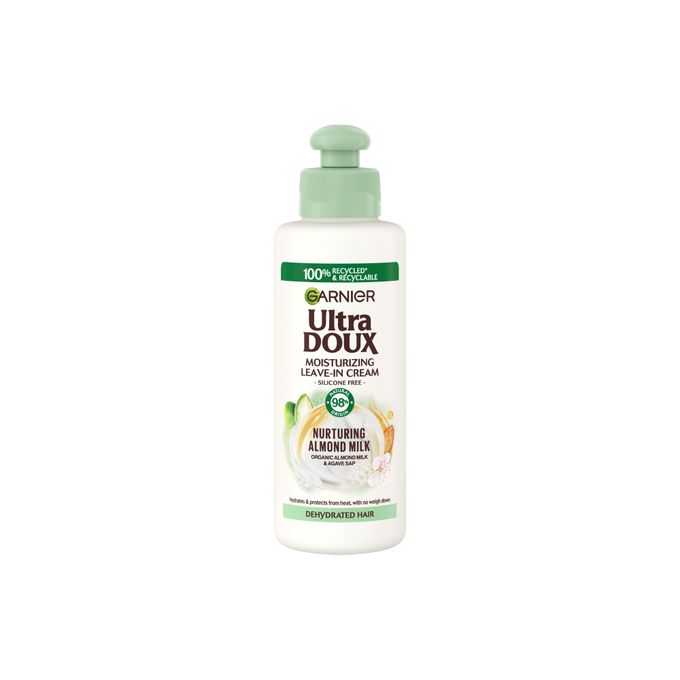 Garnier Ultra Doux Moisturizing Leave-In Cream With Nurturing Amond Milk - Hydrates & Protects From Heat, With No Weigh Down For Dehydrated Hair 200ml