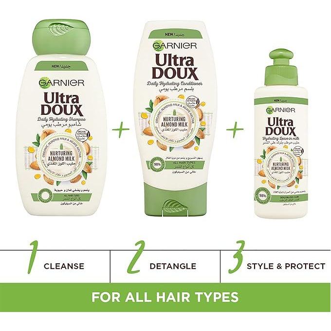 Garnier Ultra Doux Moisturizing Leave-In Cream With Nurturing Amond Milk - Hydrates & Protects From Heat, With No Weigh Down For Dehydrated Hair 200ml