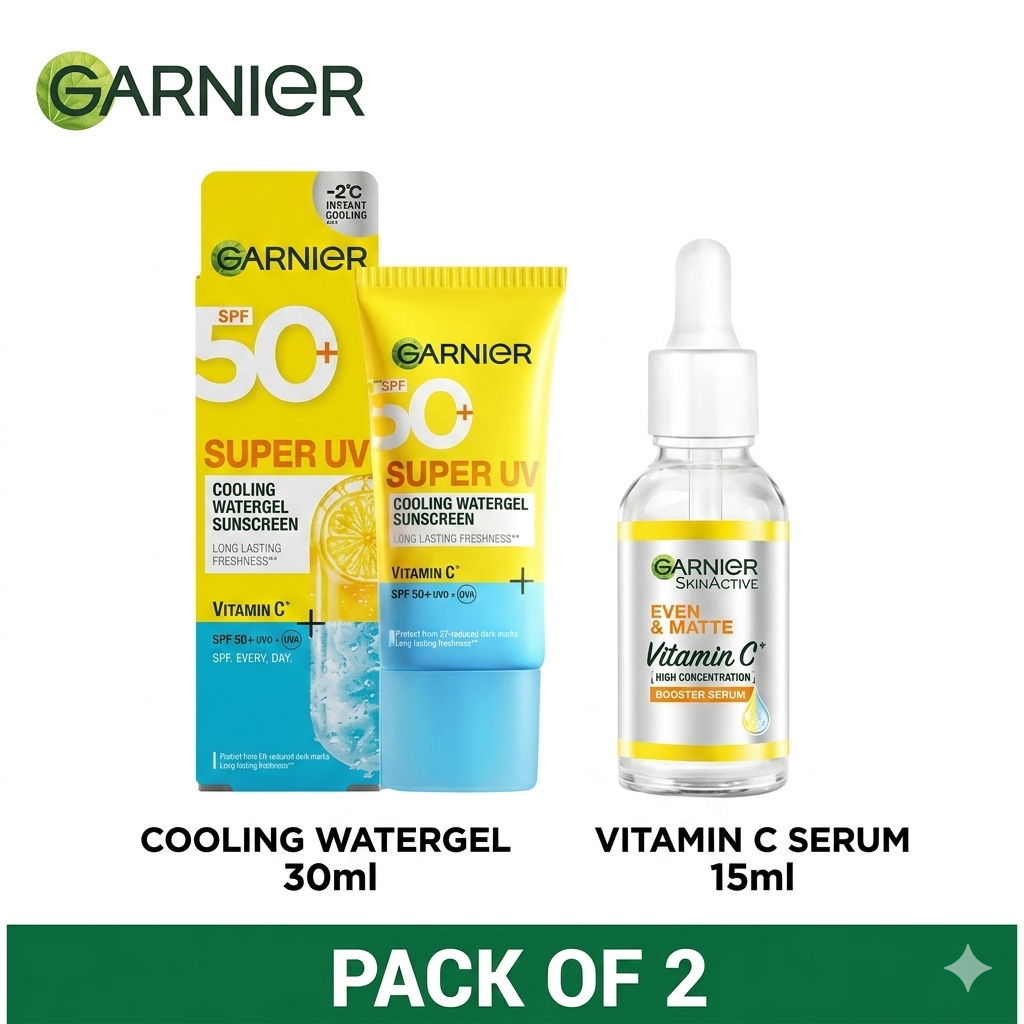 (Pack of 2) Garnier Super UV Cooling Watergel Sunscreen + Vitamin C Serum 15Ml