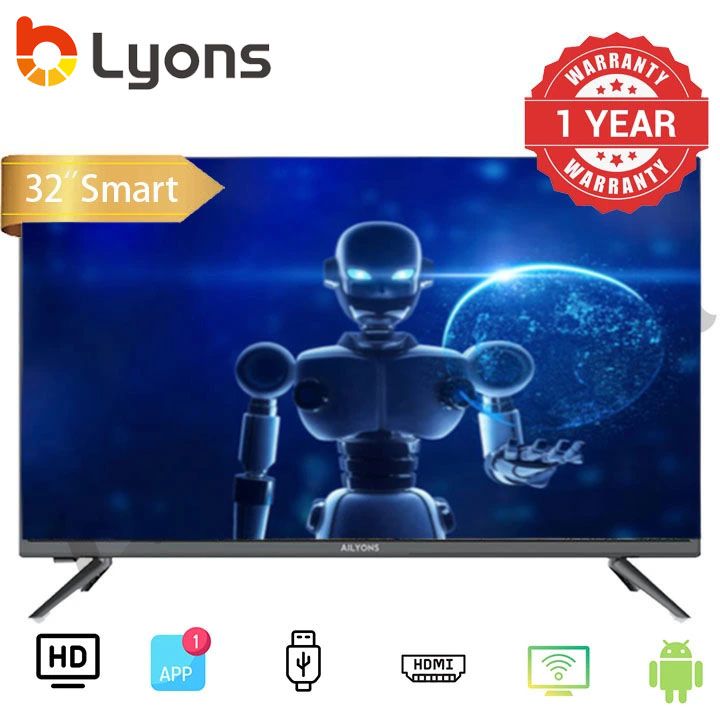 LYONS 32 Inch DVB-T2 Frameless Smart TV HD Netflix TV YouTube  Android 11 Energy Saving LST3208W Wide Visual Angle Television Tv leg/stands Television Smart TVS