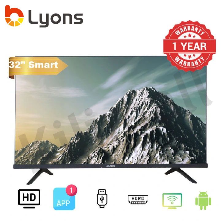 LYONS 32 Inch DVB-T2 Frameless Smart TV HD Netflix TV YouTube  Android 11 Energy Saving LES3211W Wide Visual Angle Television Tv leg/stands Television Smart TVS 32 Inch