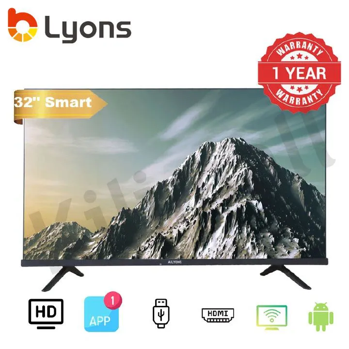 LYONS 32 Inch DVB-T2 Frameless Smart TV HD Netflix TV YouTube  Android 11 Energy Saving LST3208W Wide Visual Angle Television Tv leg/stands Television Smart TVS