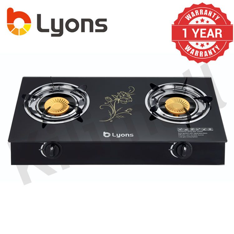 【HOT！!】LYONS GS014-4/GK-021 Glass Top Infrared Double Burner Gas stove Super Infrared Heater Saving Gas cooker Black