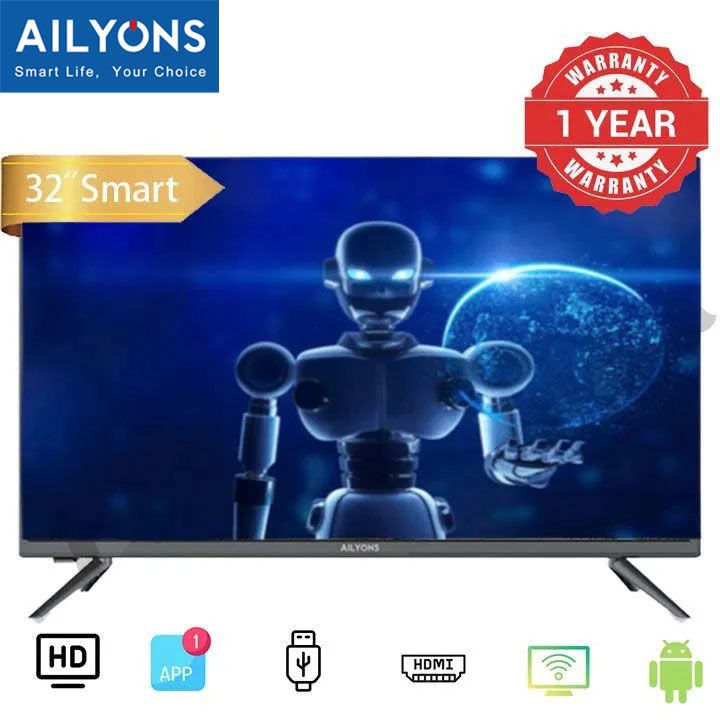 AILYONS 32 Inch DVB-T2 Frameless Smart TV HD Netflix TV YouTube  Android 11 Energy Saving LST3208W Wide Visual Angle Television Tv leg/stands Television Smart TVS