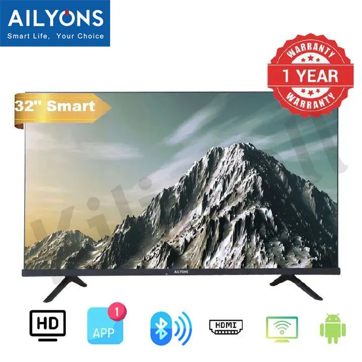 AILYONS 32 Inch DVB-T2 Frameless Smart TV HD Netflix TV YouTube  Android 11 Energy Saving LST3208W Wide Visual Angle Television Tv leg/stands Television Smart TVS