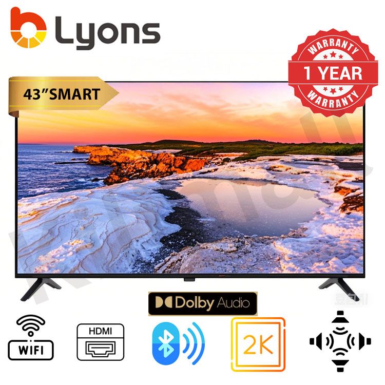 LYONS 43 Inch  Blutooth Frameless Smart TV HD with Netflix TV YouTube  Android  Energy Saving LST4305W Wide Visual Angle Television Tv leg/stands Television Smart TVS 1G+8G