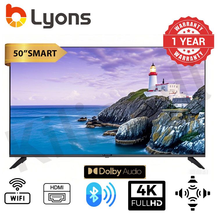LYONS 50 Inch 4K Blutooth Frameless Smart TV HD with Netflix TV YouTube  Android  Energy Saving LST5004W Wide Visual Angle Television Tv leg/stands Television Smart TVS 1G+8G