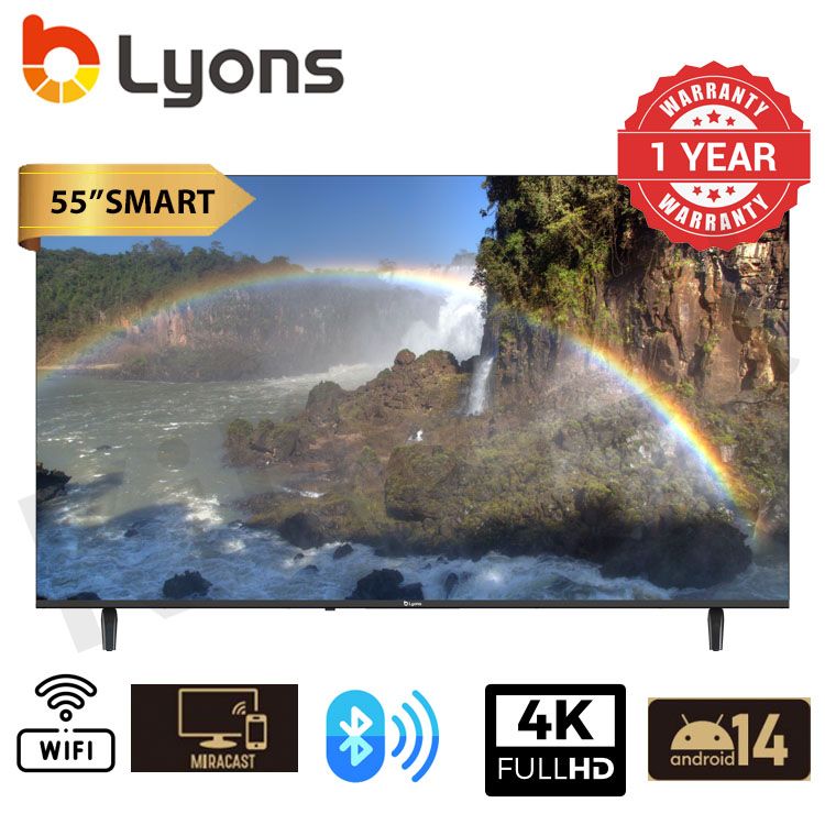 LYONS 55 Inch 4K Blutooth Frameless Smart TV HD with Netflix TV YouTube  Android  Energy Saving LST5503W Wide Visual Angle Television Tv leg/stands Television Smart TVS 1G+8G