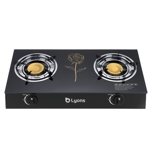 【HOT！!】LYONS GK-022 Glass Top Infrared Double Burner Gas stove Super Infrared Heater Saving Gas cooker Black