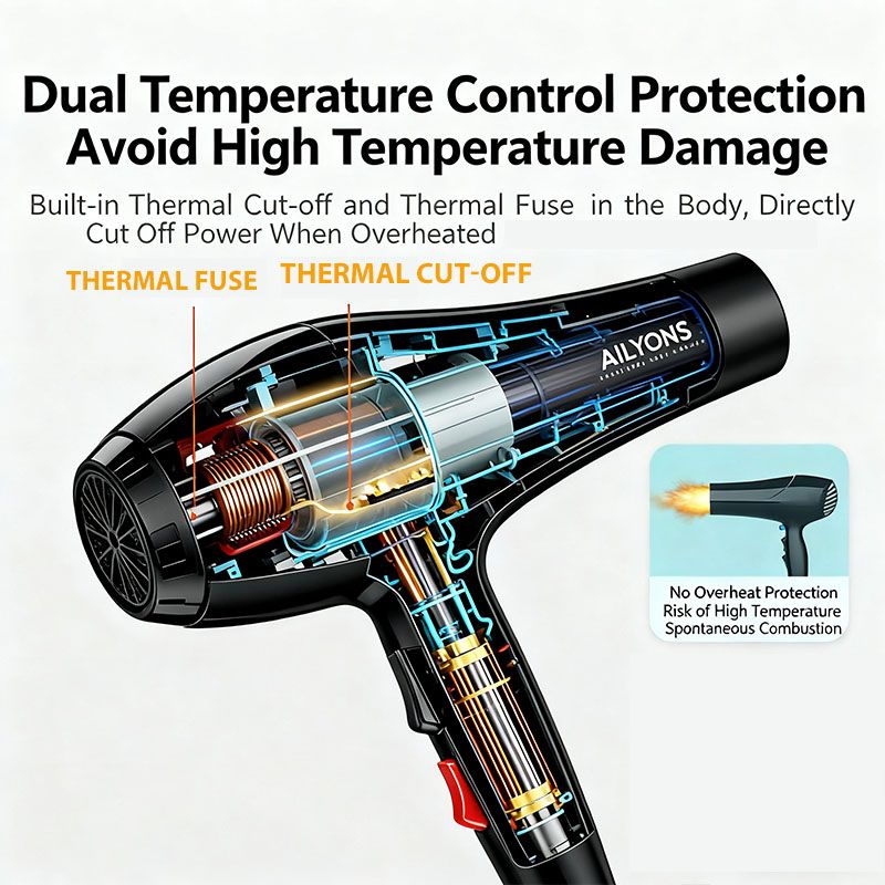 AILYONS Blow Dryer Hair Blower 2200W with 3 Speed & 3 Temperature Settings – Includes 4 Styling Nozzle & 1 Nail clipper set  for Versatile Hair Styling Electro Mate P1