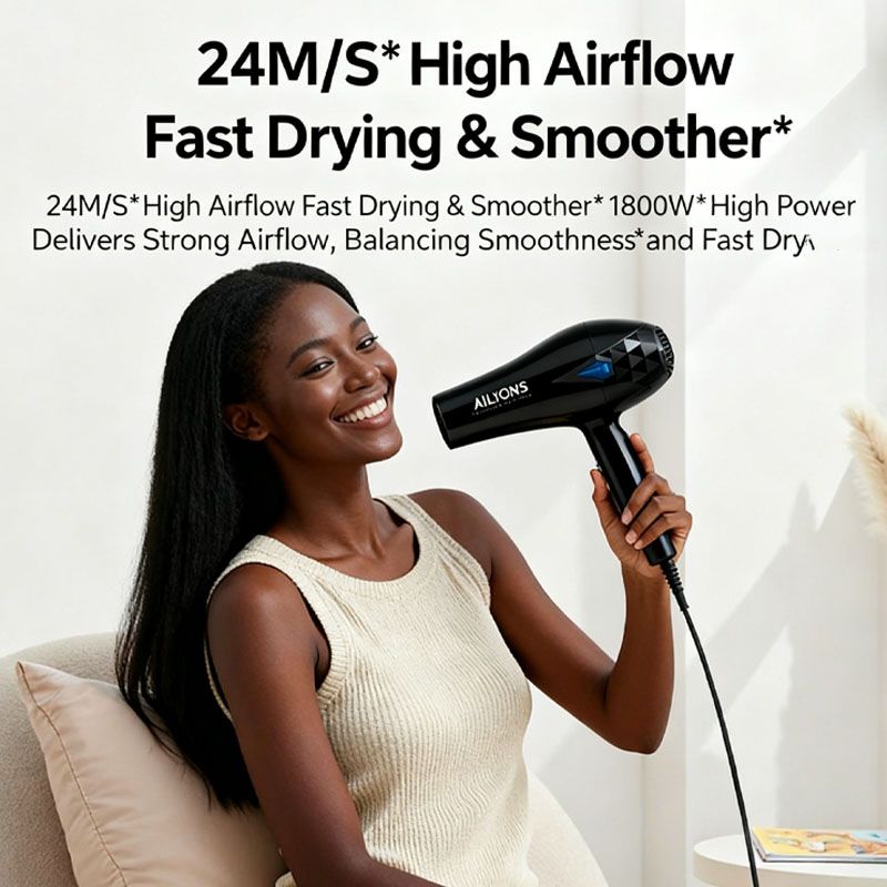 AILYONS Blow Dryer Hair Blower 2200W with 3 Speed & 3 Temperature Settings – Includes 4 Styling Nozzle & 1 Nail clipper set  for Versatile Hair Styling Electro Mate P1