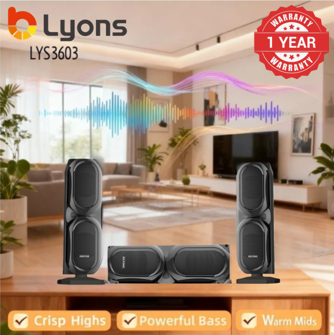 LYONS LYS3603 3.1CH Speaker System woofer Subwoofer  Multimedia  18000W PMPO Black 60W+15W×3【Hot！】