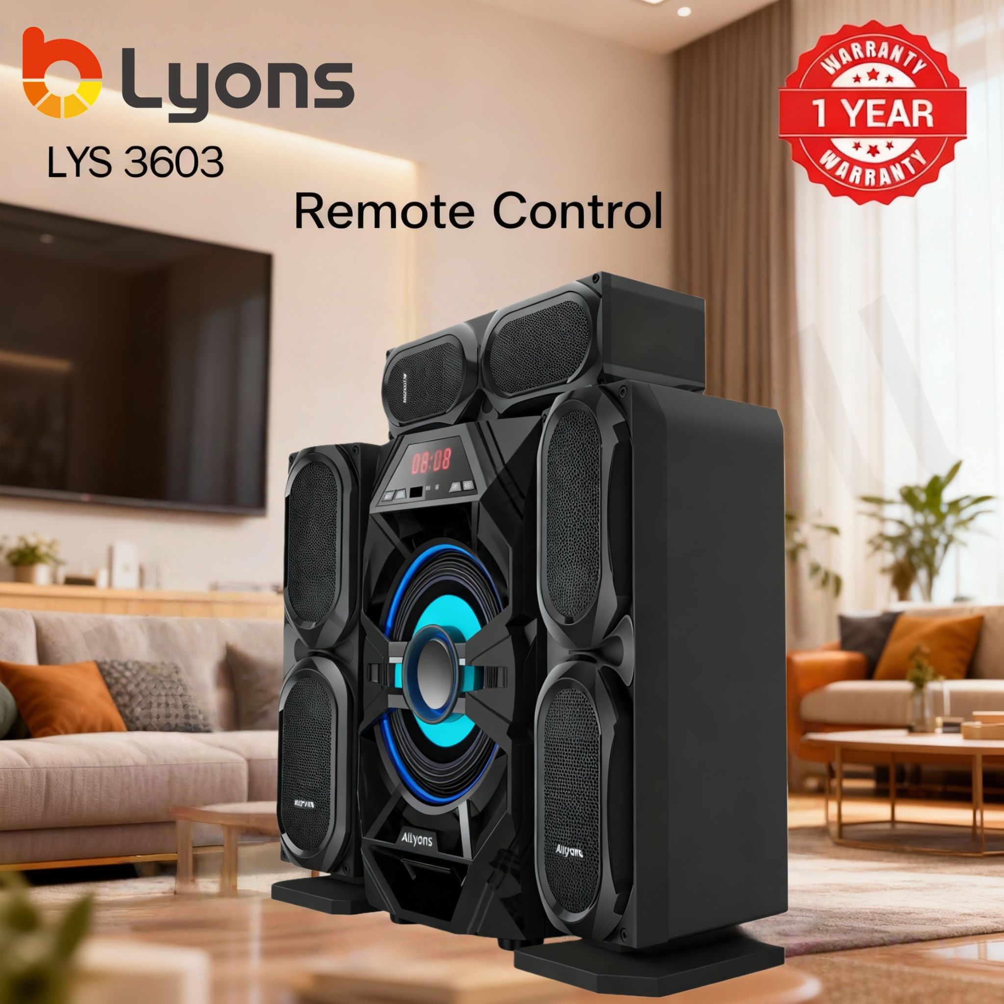LYONS LYS3603 3.1CH Speaker System woofer Subwoofer  Multimedia  18000W PMPO Black 60W+15W×3【Hot！】