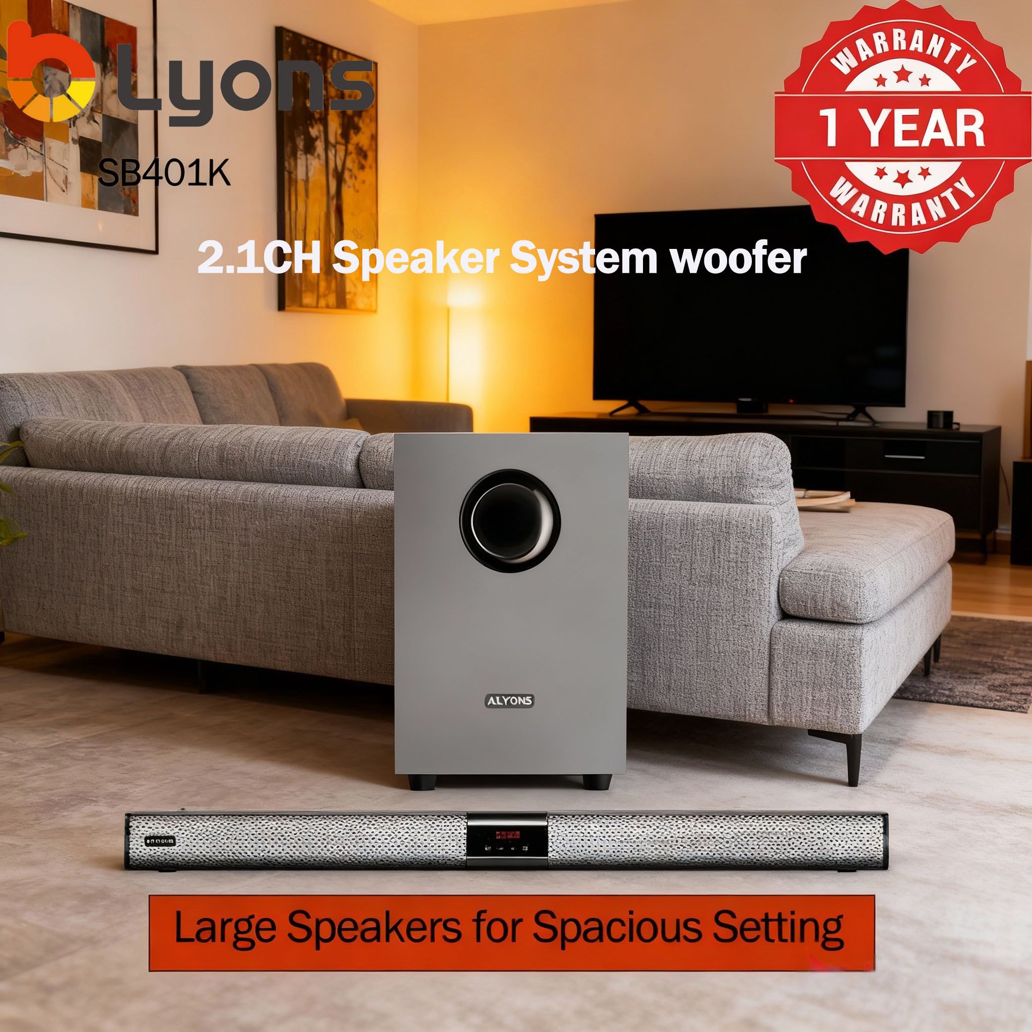 AILYONS SB401K 2.1CH Speaker System woofer Sound Bar Subwoofer Soundbar Multimedia  18000W PMPO Black 30W+15W×2【Hot！】