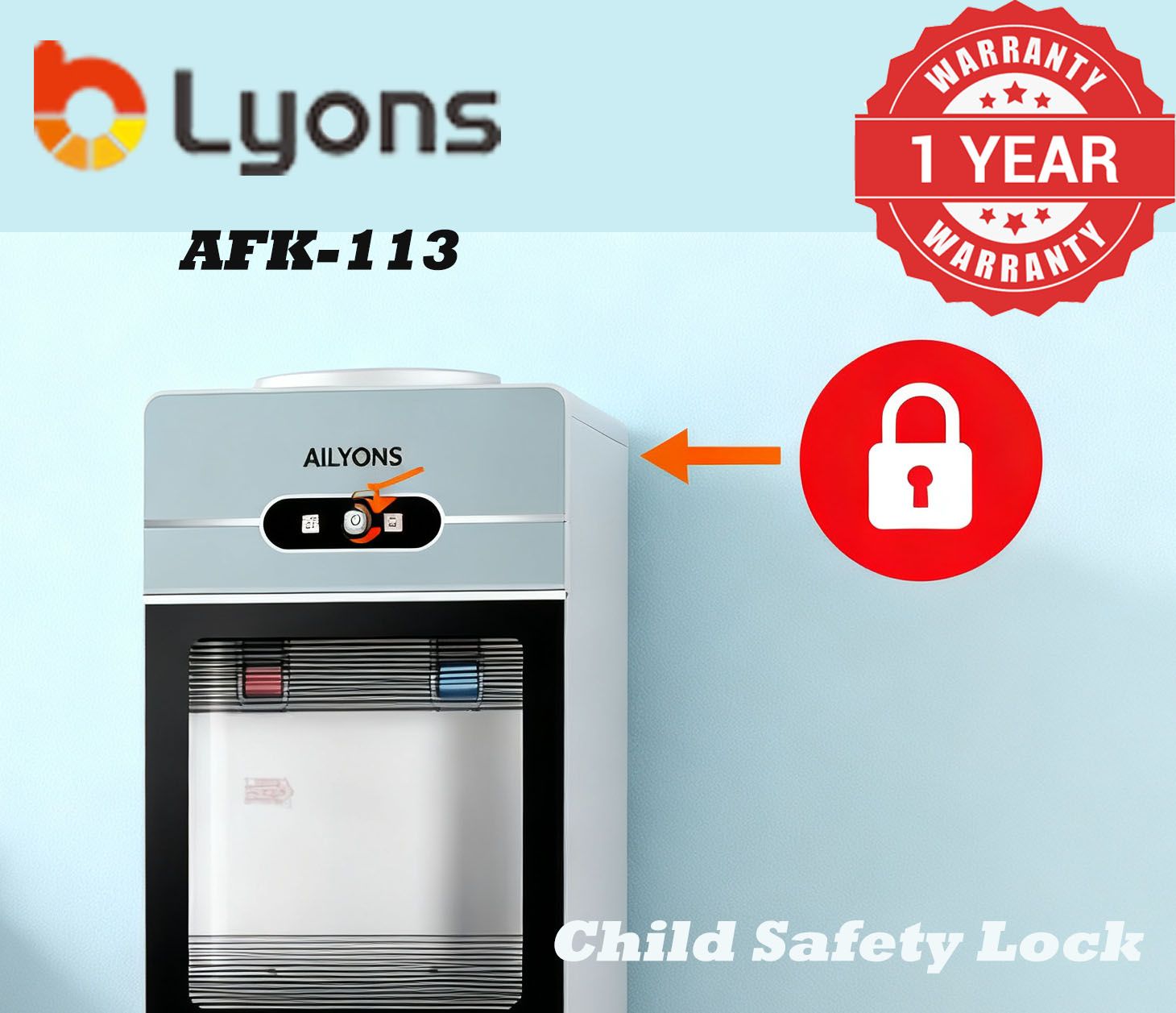 ALYONS AFK-113 Taps - Hot & Cold  standing Water Dispenser with Storage Cabine  ousehold Appliance 2 Faucets Kitchen Appliance big size