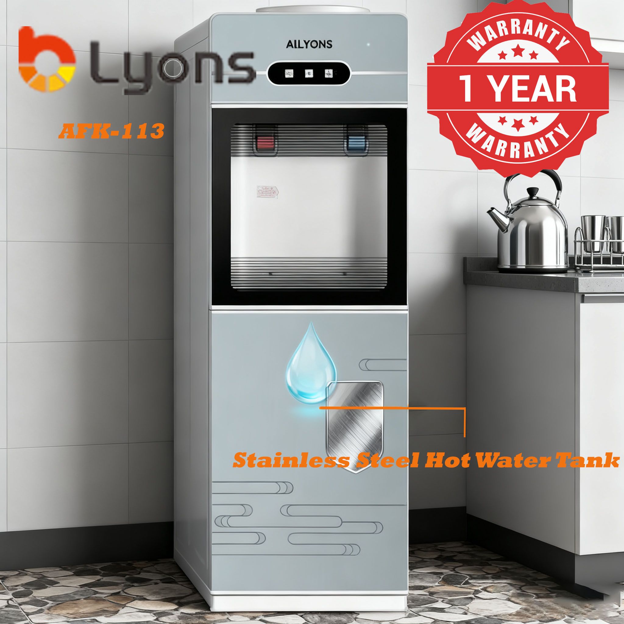 ALYONS AFK-113 Taps - Hot & Cold  standing Water Dispenser with Storage Cabine  ousehold Appliance 2 Faucets Kitchen Appliance big size