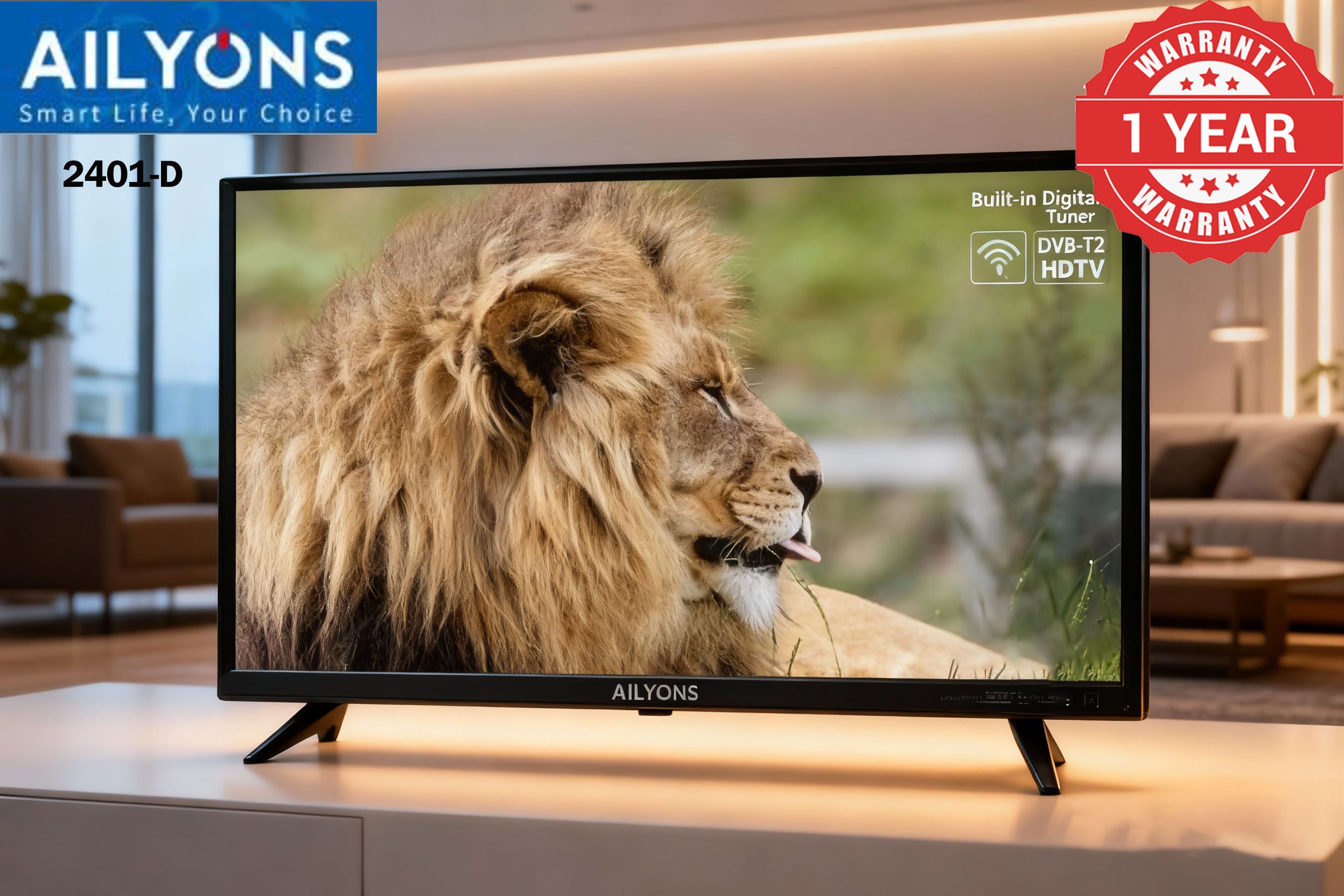 AILYONS 24" Digital LED TV AC/DC TV Original 1080P Energy Saving Televison - Black , (1YR WRTY) (Ailyons TV 2401-D)