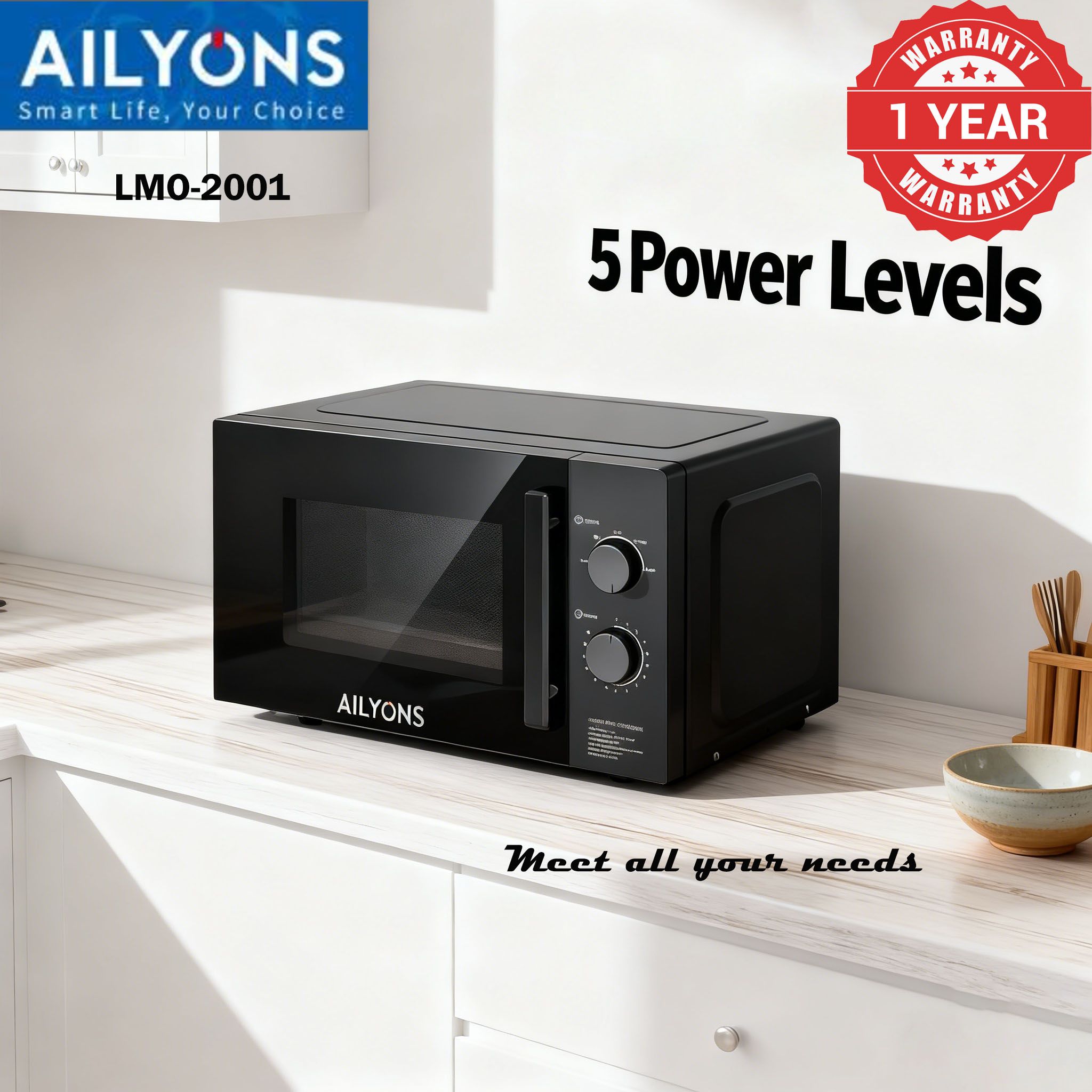 AILYONS LMO-2001 20L Electric Home Microwave Oven-1100W-BLACK(1YR WRTY)