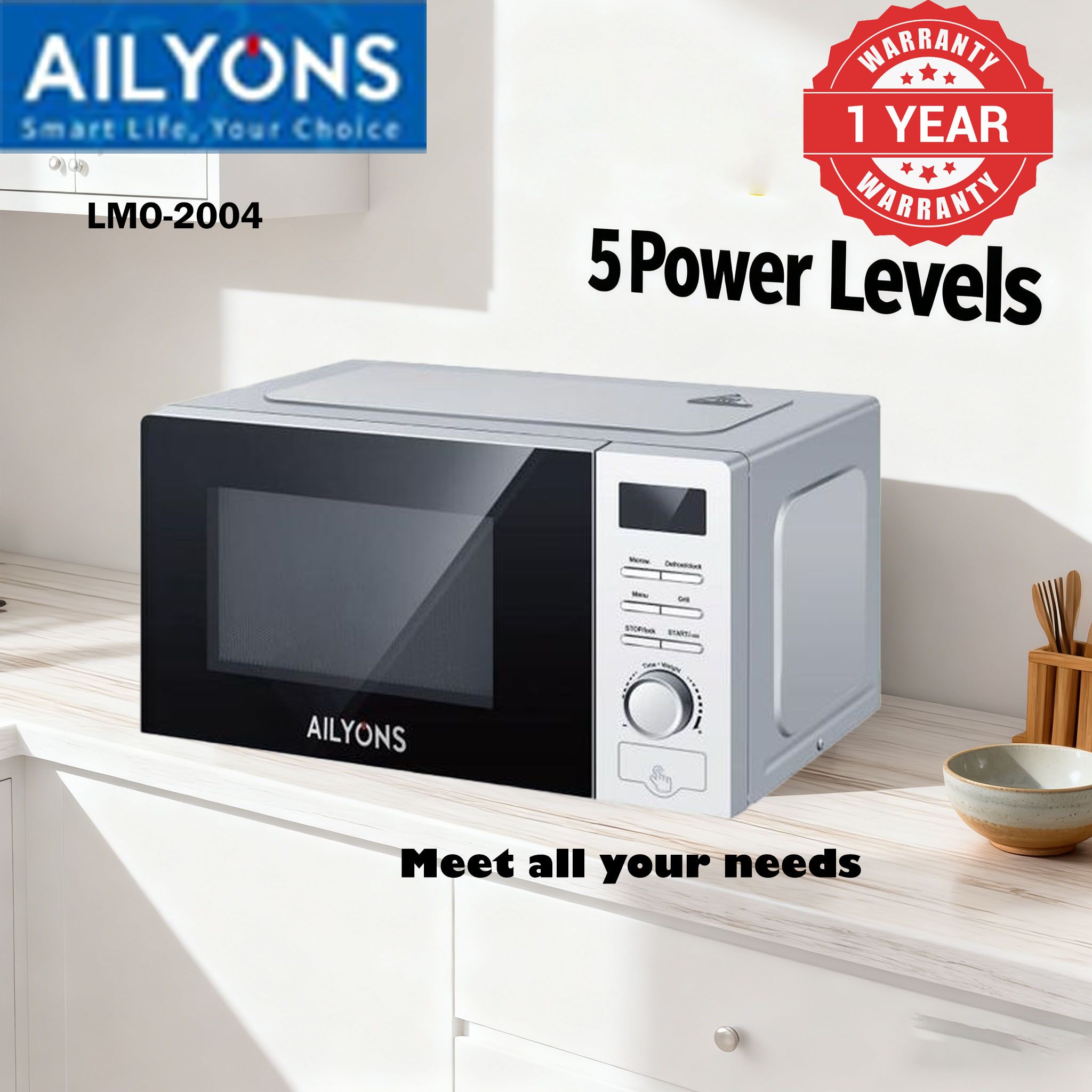 AILYONS LMO-2004 20L Electric Home Microwave Oven-MICR OWAVE OVEN- 1100W-Silver(1YR WRTY)