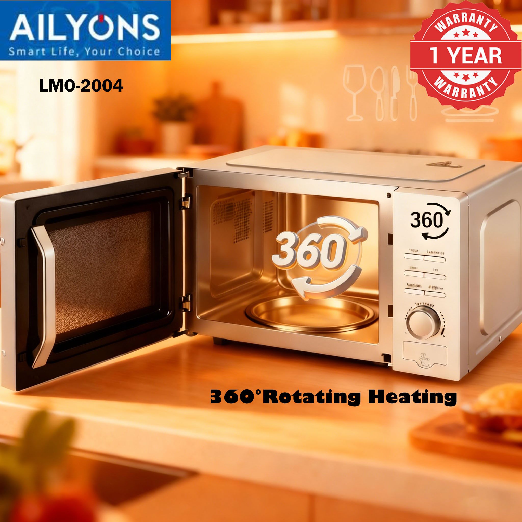 AILYONS LMO-2004 20L Electric Home Microwave Oven-MICR OWAVE OVEN- 1100W-Silver(1YR WRTY)