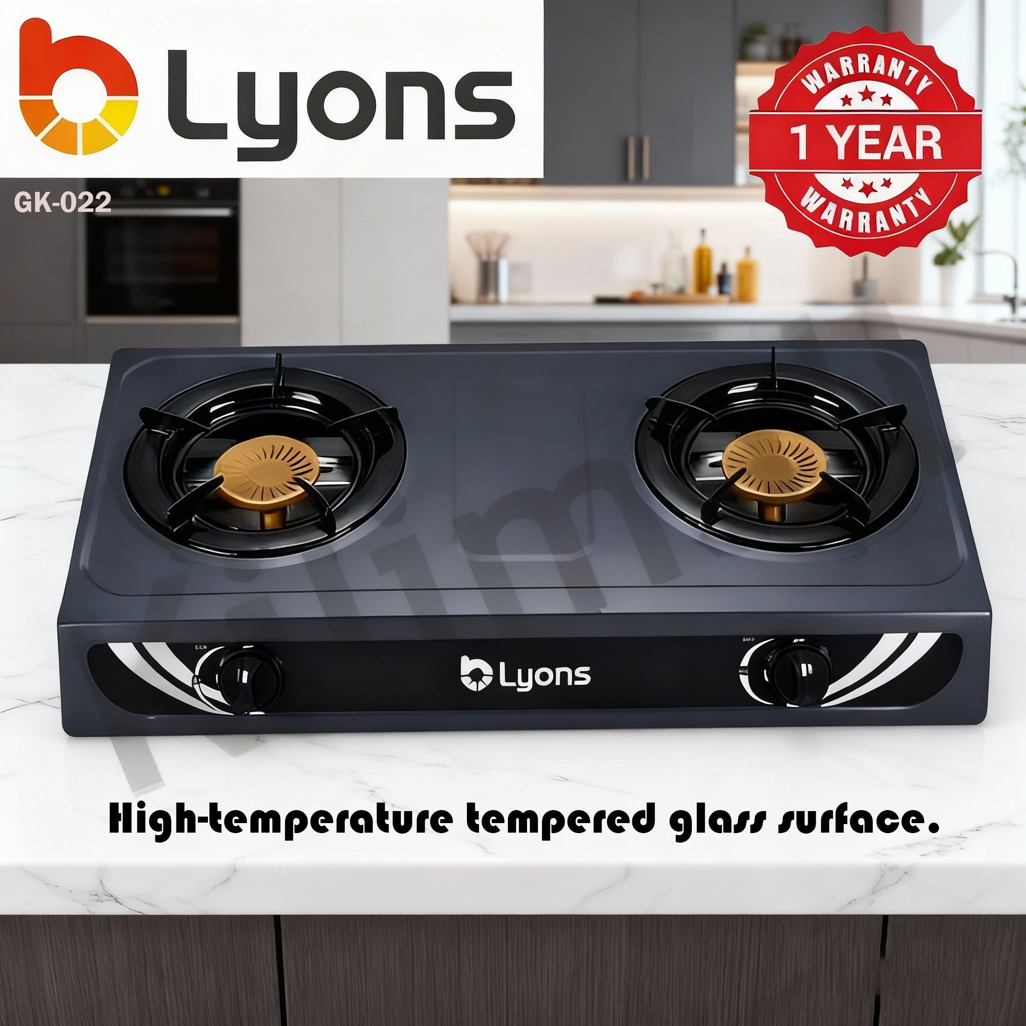 【HOT！!】LYONS GK-022 Glass Top Infrared Double Burner Gas stove Super Infrared Heater Saving Gas cooker Black