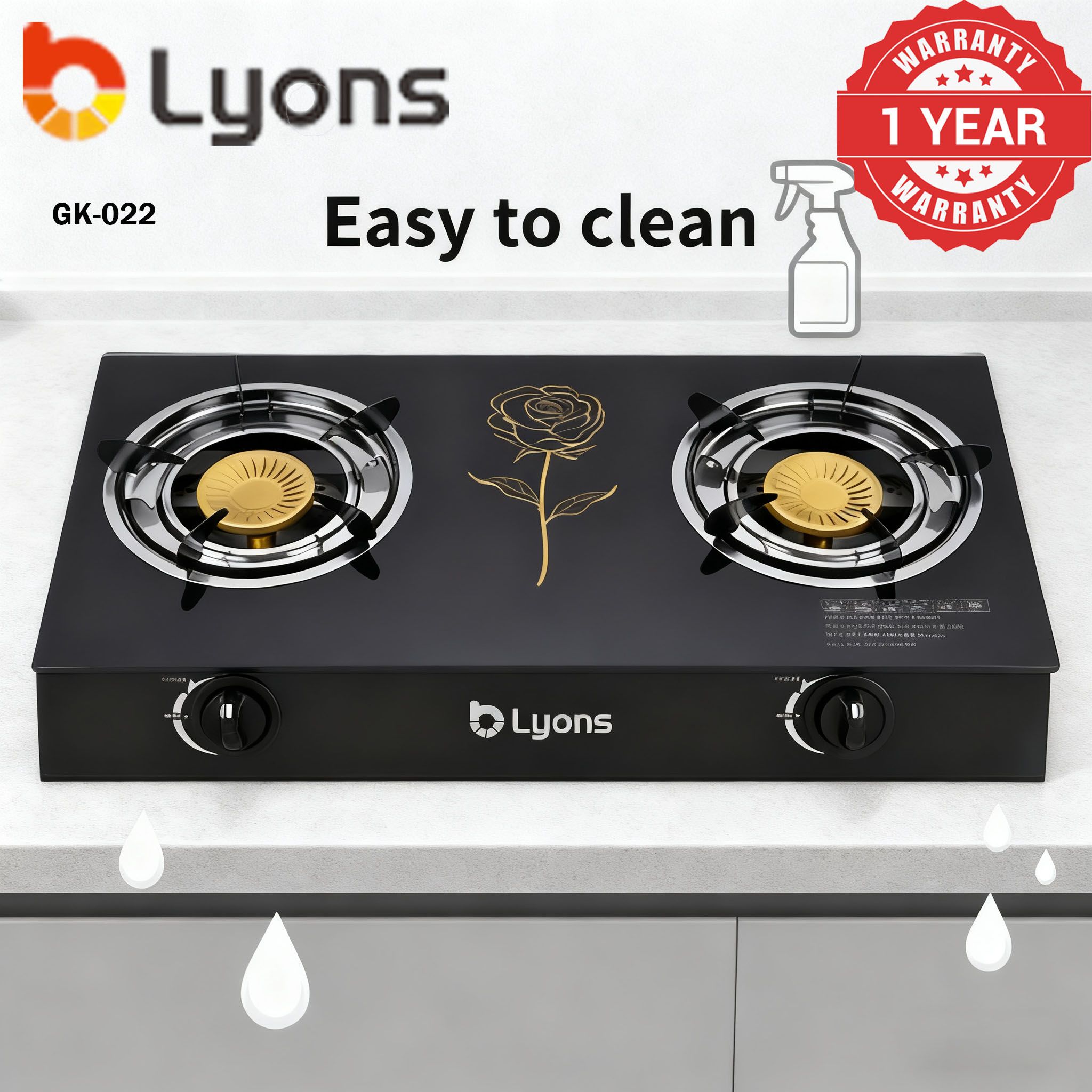 【HOT！!】LYONS GK-022 Glass Top Infrared Double Burner Gas stove Super Infrared Heater Saving Gas cooker Black