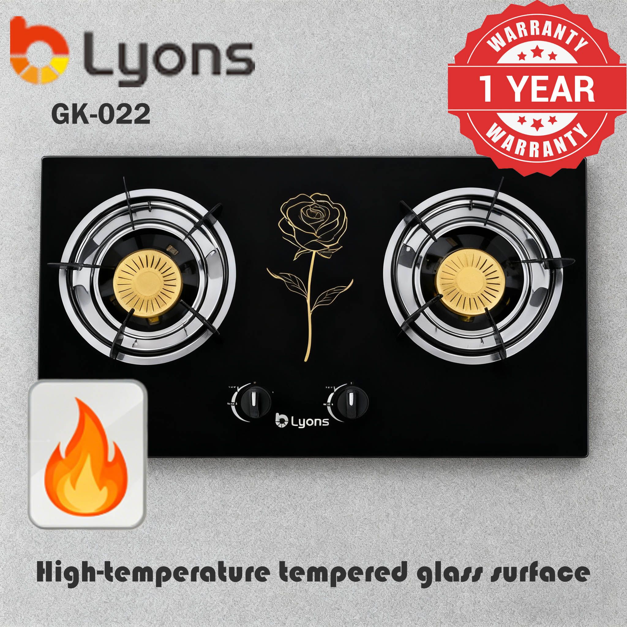 【HOT！!】LYONS GK-022 Glass Top Infrared Double Burner Gas stove Super Infrared Heater Saving Gas cooker Black