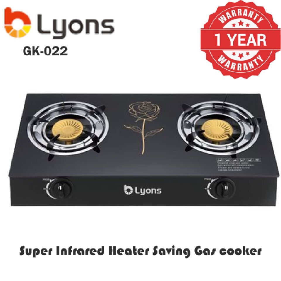 【HOT！!】LYONS GK-022 Glass Top Infrared Double Burner Gas stove Super Infrared Heater Saving Gas cooker Black