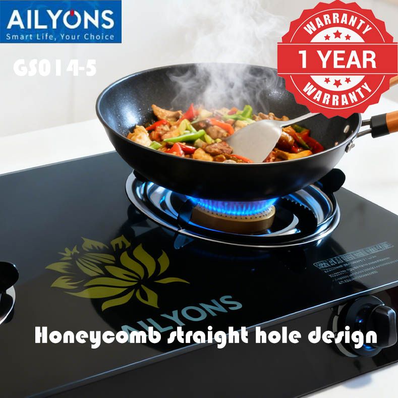 AILYONS/LYONS GS014-5 Glass Top Infrared Double Burner Gas stove Super Infrared Heater Saving Gas cooker Black【HOT】】